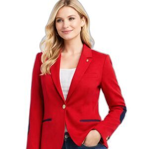 Tommy Hilfiger Red Blazer Jacket Size 14 Gold Button Elbow Patch Preppy Career